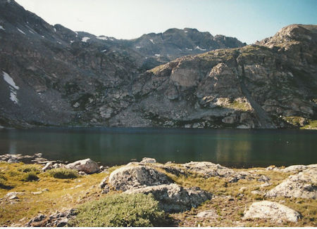 Wheeler Lake is nestled between mountain peaks.